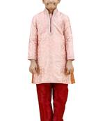 Pink embroidered silk boys-kurta-pyjama