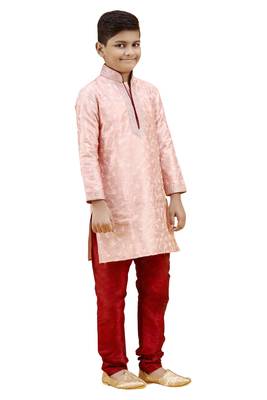 Pink embroidered silk boys-kurta-pyjama 4