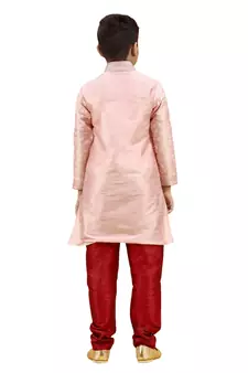 Pink embroidered silk boys-kurta-pyjama