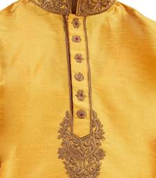 Orange embroidered silk boys-kurta-pyjama