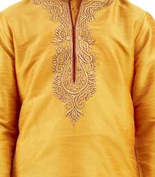 Orange embroidered silk boys-kurta-pyjama