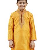 Orange embroidered silk boys-kurta-pyjama