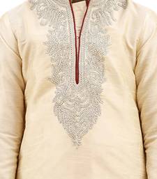 Fawn embroidered silk boys-kurta-pyjama