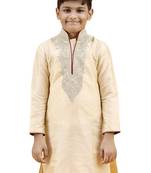 Fawn embroidered silk boys-kurta-pyjama