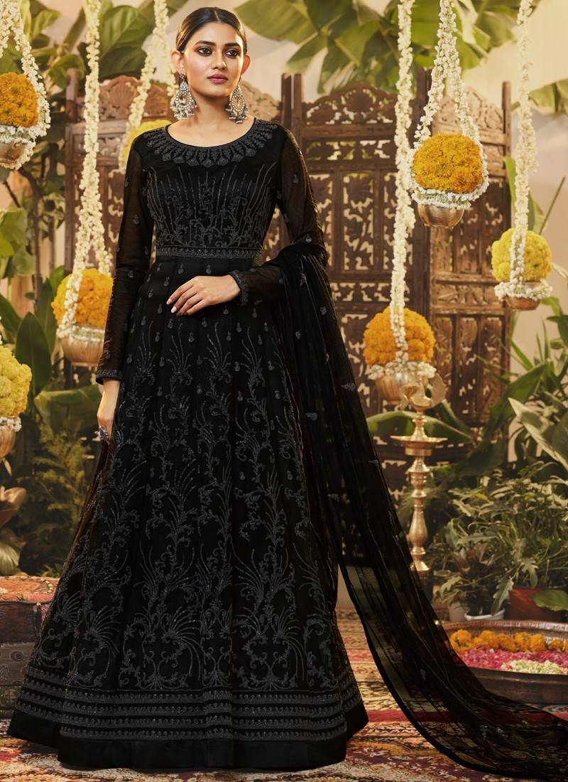 Black Embroidered Wedding Anarkali Suit