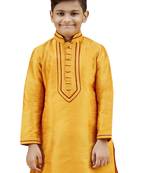 Orange embroidered silk boys-kurta-pyjama