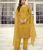 Yellow Embroidered Pakistani Pant Style Salwar Suit
