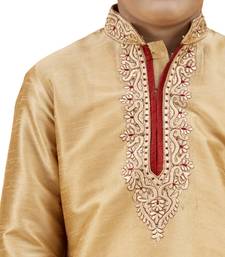 Gold embroidered silk boys-kurta-pyjama