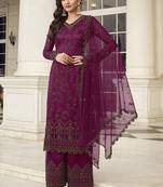 Magenta Embroidered Pakistani Pant Style Salwar Suit
