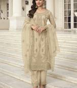 Beige Embroidered Pakistani Pant Style Salwar Suit