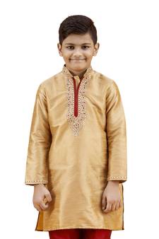 Gold embroidered silk boys-kurta-pyjama