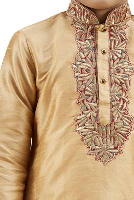 Gold embroidered silk boys-kurta-pyjama 2
