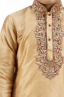 Gold embroidered silk boys-kurta-pyjama