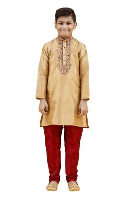 Gold embroidered silk boys-kurta-pyjama 1