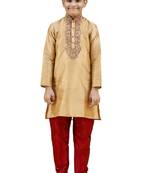 Gold embroidered silk boys-kurta-pyjama
