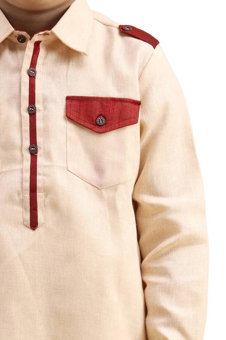 Fawn plain cotton boys-kurta-pyjama