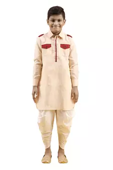 Fawn plain cotton boys-kurta-pyjama