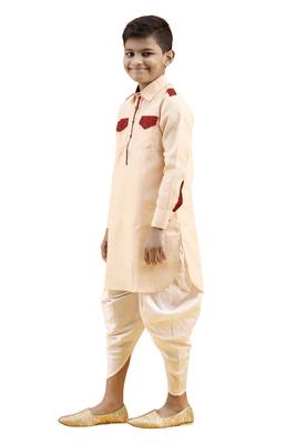 Fawn plain cotton boys-kurta-pyjama 3