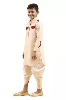 Fawn plain cotton boys-kurta-pyjama