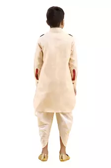 Fawn plain cotton boys-kurta-pyjama
