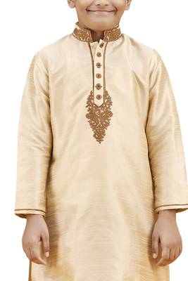 Gold embroidered silk boys-kurta-pyjama 2