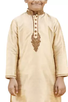 Gold embroidered silk boys-kurta-pyjama