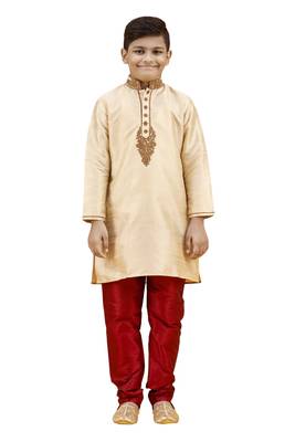 Gold embroidered silk boys-kurta-pyjama 1
