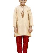Gold embroidered silk boys-kurta-pyjama