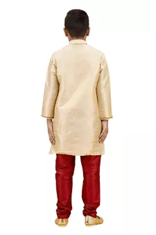Gold embroidered silk boys-kurta-pyjama