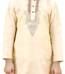 Fawn embroidered silk boys-kurta-pyjama