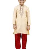 Fawn embroidered silk boys-kurta-pyjama