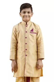 Gold embroidered silk boys-dhoti-kurta