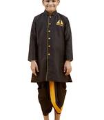 Black embroidered silk boys-dhoti-kurta