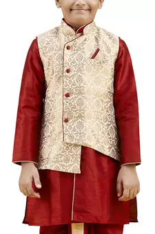 Maroon plain silk boys-dhoti-kurta