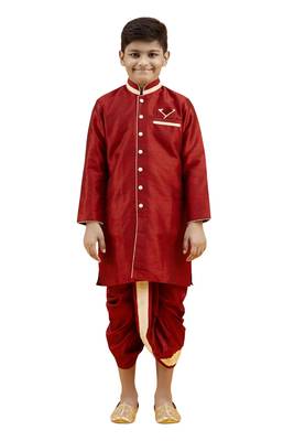 Maroon plain silk boys-dhoti-kurta 3