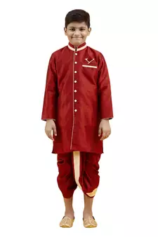 Maroon plain silk boys-dhoti-kurta