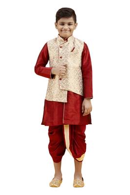 Maroon plain silk boys-dhoti-kurta 1