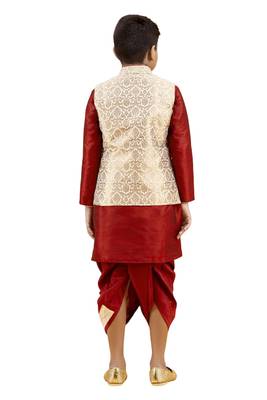 Maroon plain silk boys-dhoti-kurta 5