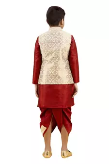 Maroon plain silk boys-dhoti-kurta