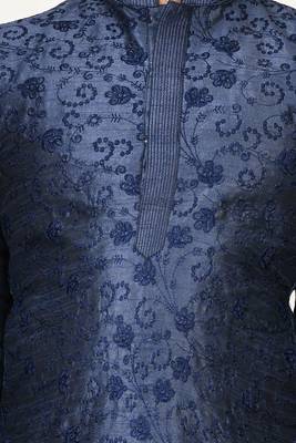 Blue embroidered silk boys-kurta-pyjama 2