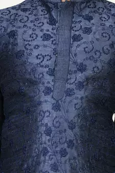 Blue embroidered silk boys-kurta-pyjama