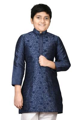 Blue embroidered silk boys-kurta-pyjama 1