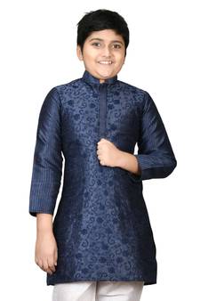 Blue embroidered silk boys-kurta-pyjama