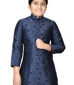 Blue embroidered silk boys-kurta-pyjama