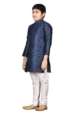 Blue embroidered silk boys-kurta-pyjama 3