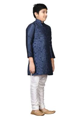 Blue embroidered silk boys-kurta-pyjama 4