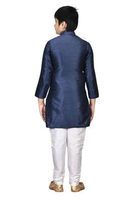 Blue embroidered silk boys-kurta-pyjama 5