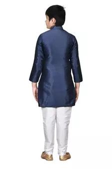 Blue embroidered silk boys-kurta-pyjama