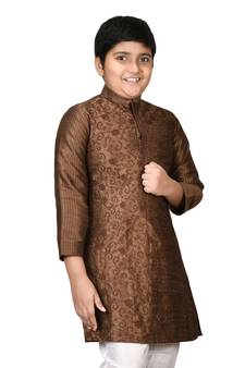 Brown plain silk boys-kurta-pyjama