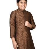 Brown plain silk boys-kurta-pyjama